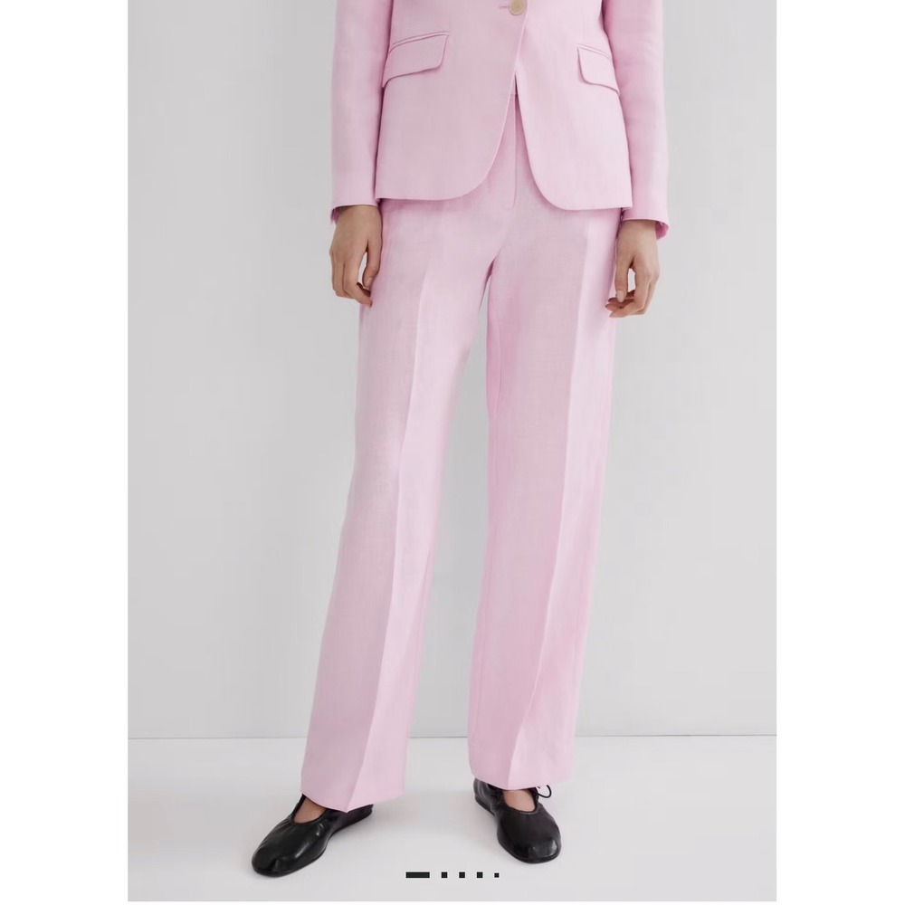 MANGO Pink 100% Linen Straight Leg Lightweight Pants Size 4